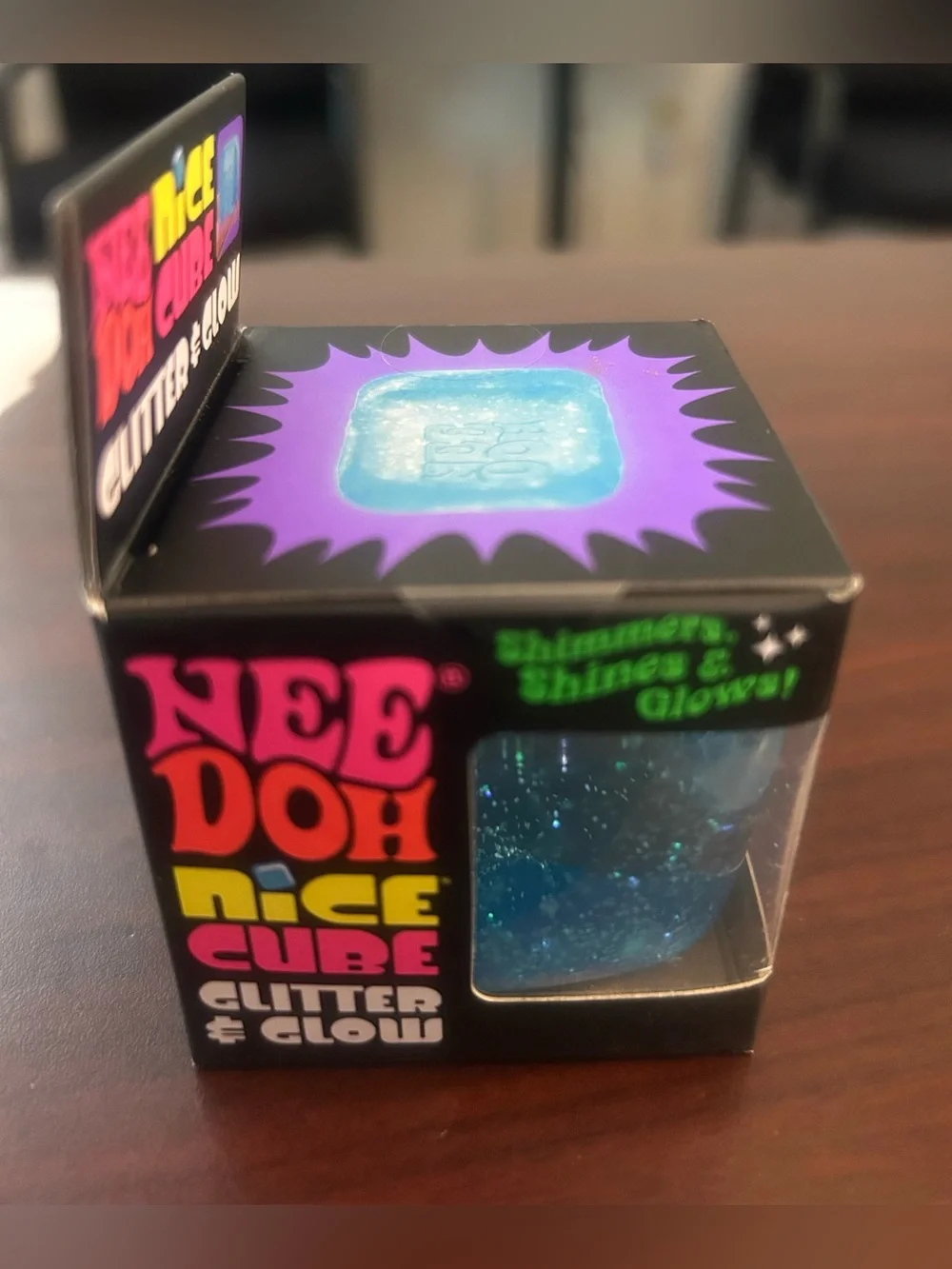 NeeDoh by Schylling - Blue Nice Cube Glitter & Glow Super Solid Squishy